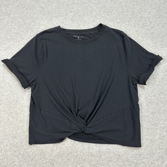 Fabletics Cotton Twist Knot Tee WMNS XL Black Rolled Cuff Short Sleeve Athletic - Picture 3 of 11